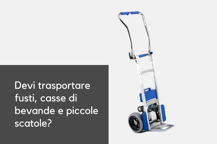 Cerchi un carrello saliscale professionale per trasportare fusti, casse di bevande e scatole piccole?
